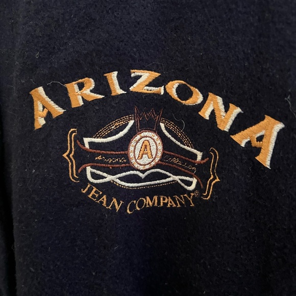Vintage Arizona Jean Co. Varsity Bomber Jacket Size: Large Navy Wool Blend-Suede - Picture 3 of 5